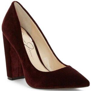 Jessica Simpson Burgundy Tanysha Velvet Block-Heel Point Toe Pumps 8